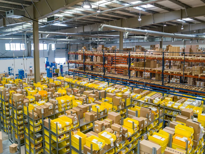 Volumes e encomendas em centro de distribuição